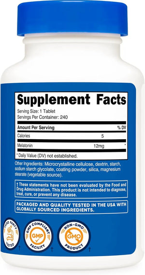 NUTRICOST - Nutricost Melatonin 12Mg. 240 Tabletas - The Red Vitamin MX - Suplementos Alimenticios - {{ shop.shopifyCountryName }}