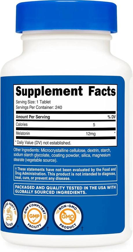 NUTRICOST - Nutricost Melatonin 12Mg. 240 Tabletas - The Red Vitamin MX - Suplementos Alimenticios - {{ shop.shopifyCountryName }}
