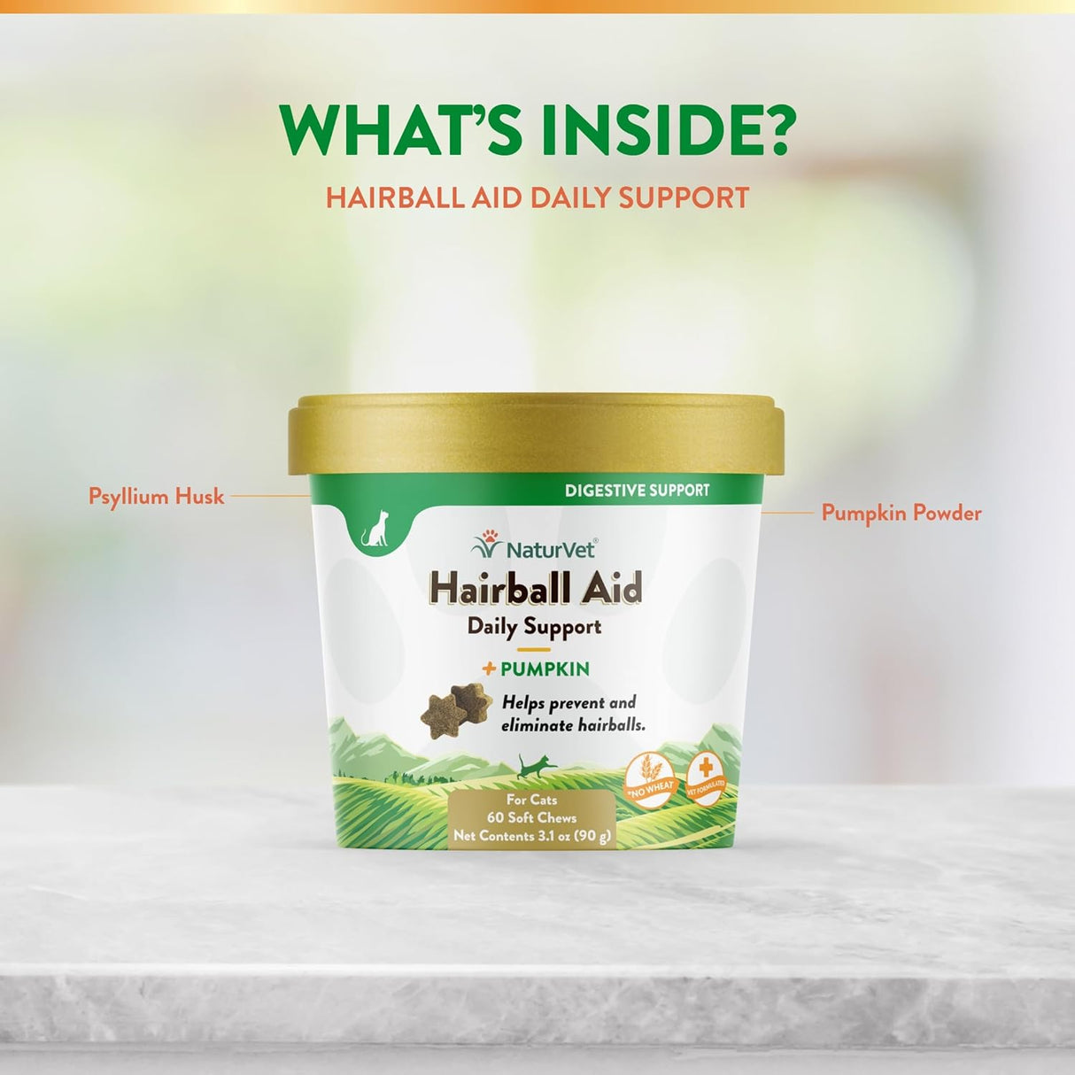 NaturVet Hairball Aid Supplement for Cats 60 Masticables