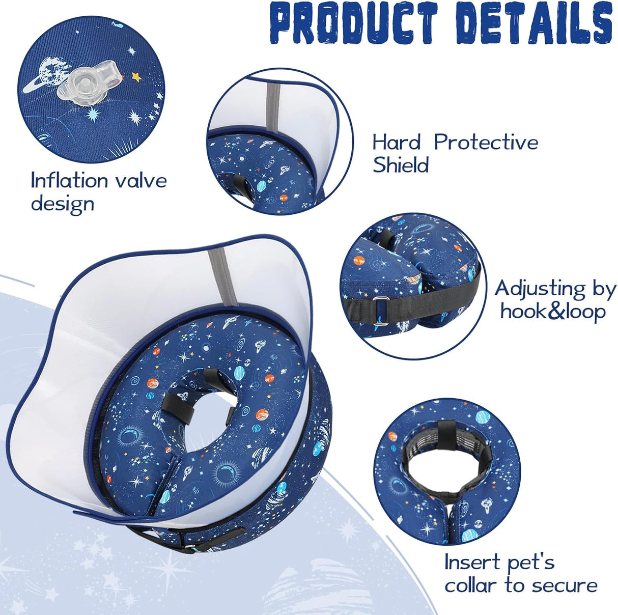 Toptakeit Elevated Inflatable Dog Cone Collar NAVY LARGE 12"-16"