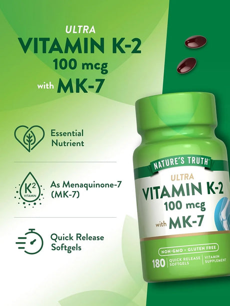 NATURE'S TRUTH - Nature's Truth Vitamin K2 MK-7 180 Capsulas Blandas - The Red Vitamin MX - Suplementos Alimenticios - {{ shop.shopifyCountryName }}