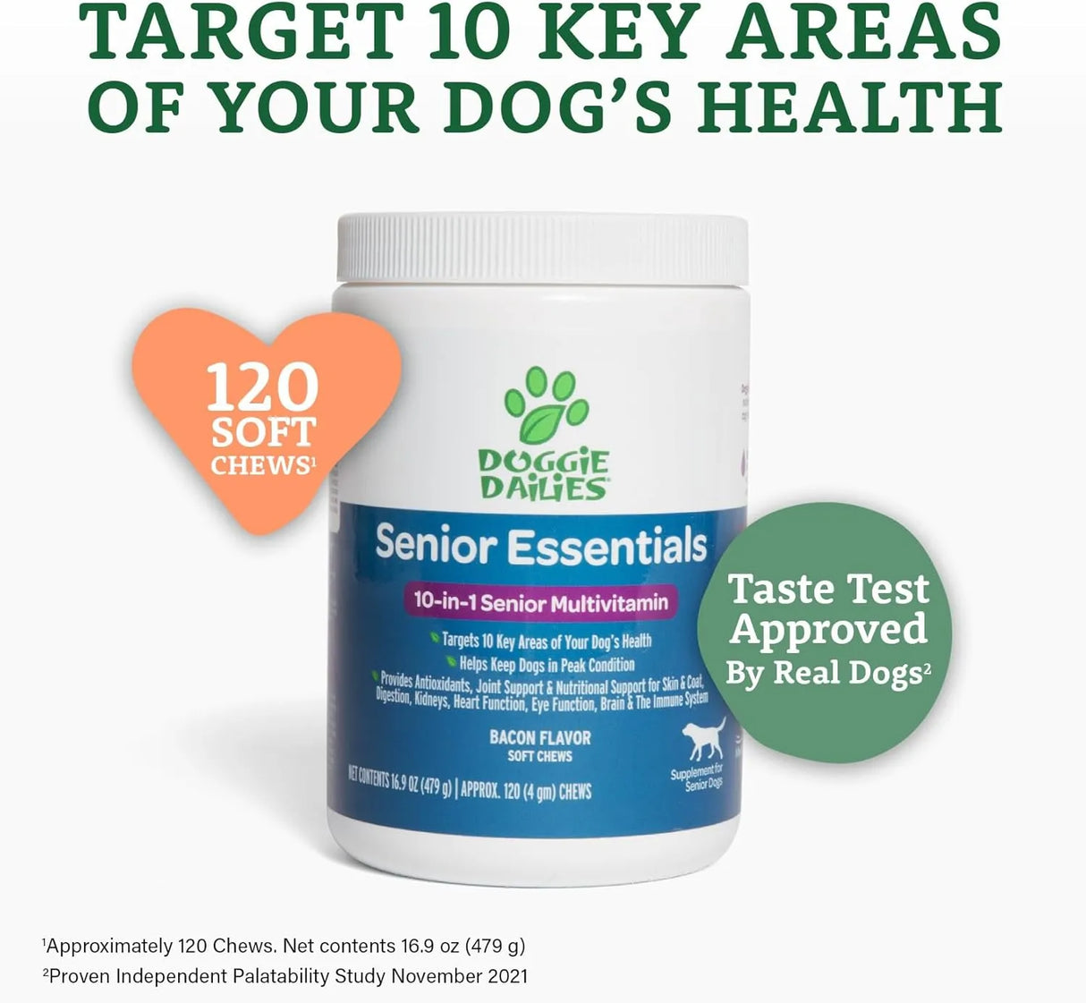 DOGGIE DAILIES - Doggie Dailies Senior Essentials Multivitamin for Dogs Bacon Flavor 120 Masticables - The Red Vitamin MX - Multivitamínicos Para Perros - {{ shop.shopifyCountryName }}