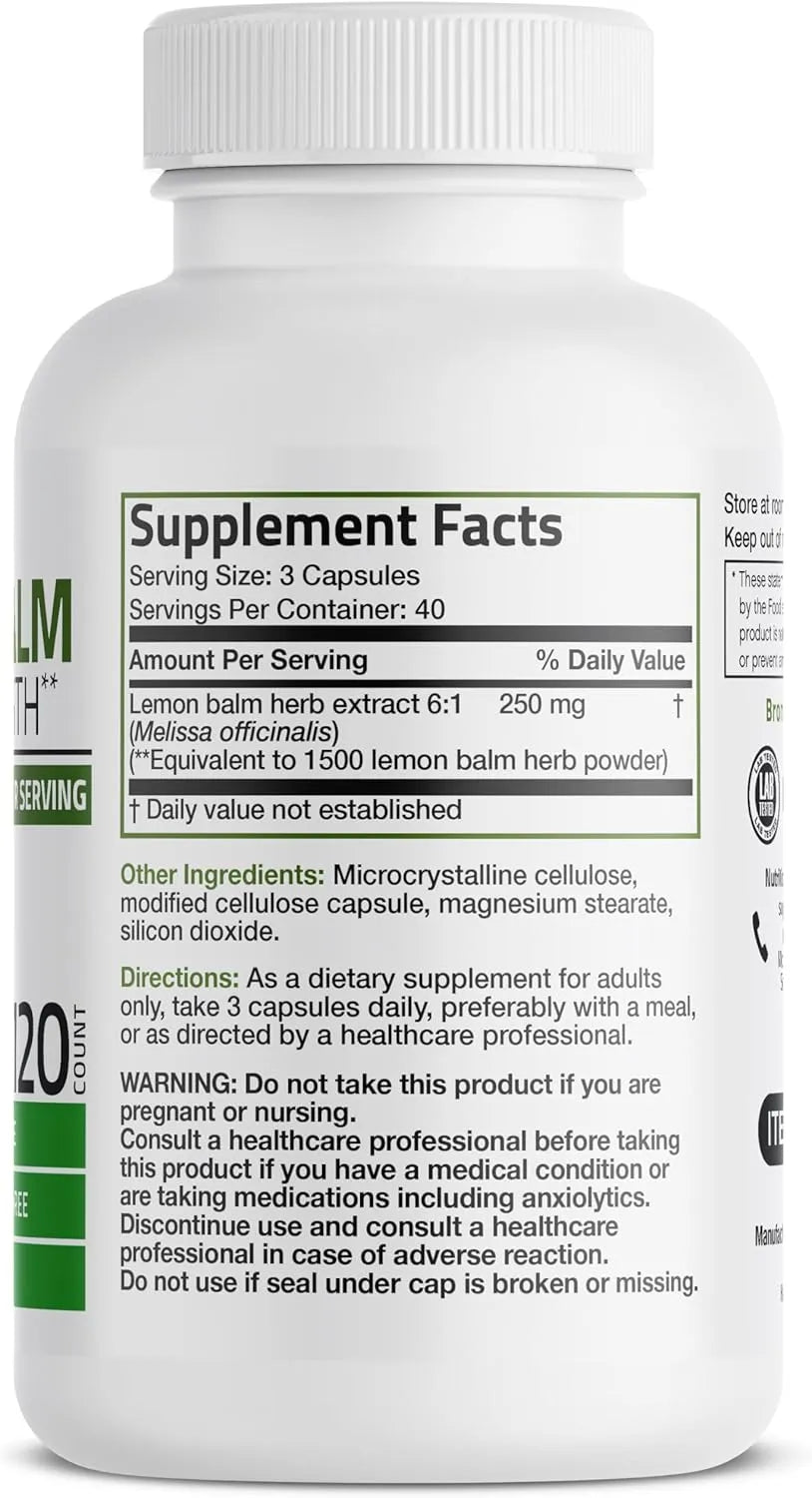 BRONSON - Bronson Melissa Lemon Balm Extra Strength 120 Capsulas - The Red Vitamin MX - Suplementos Alimenticios - {{ shop.shopifyCountryName }}