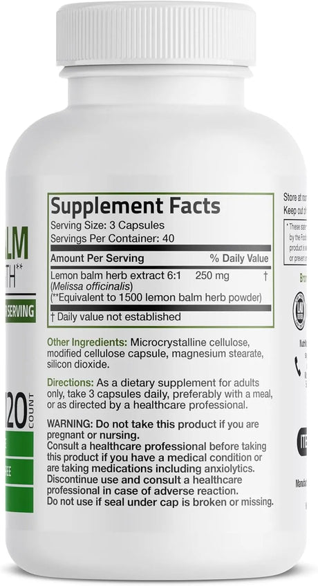BRONSON - Bronson Melissa Lemon Balm Extra Strength 120 Capsulas - The Red Vitamin MX - Suplementos Alimenticios - {{ shop.shopifyCountryName }}