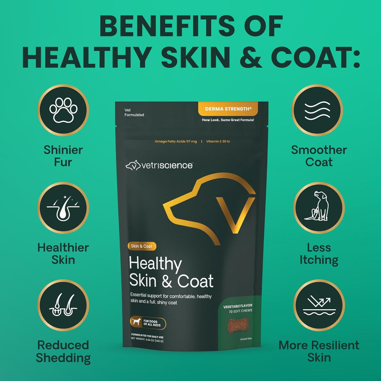 VetriScience Healthy Skin & Coat Chews 70 Masticables