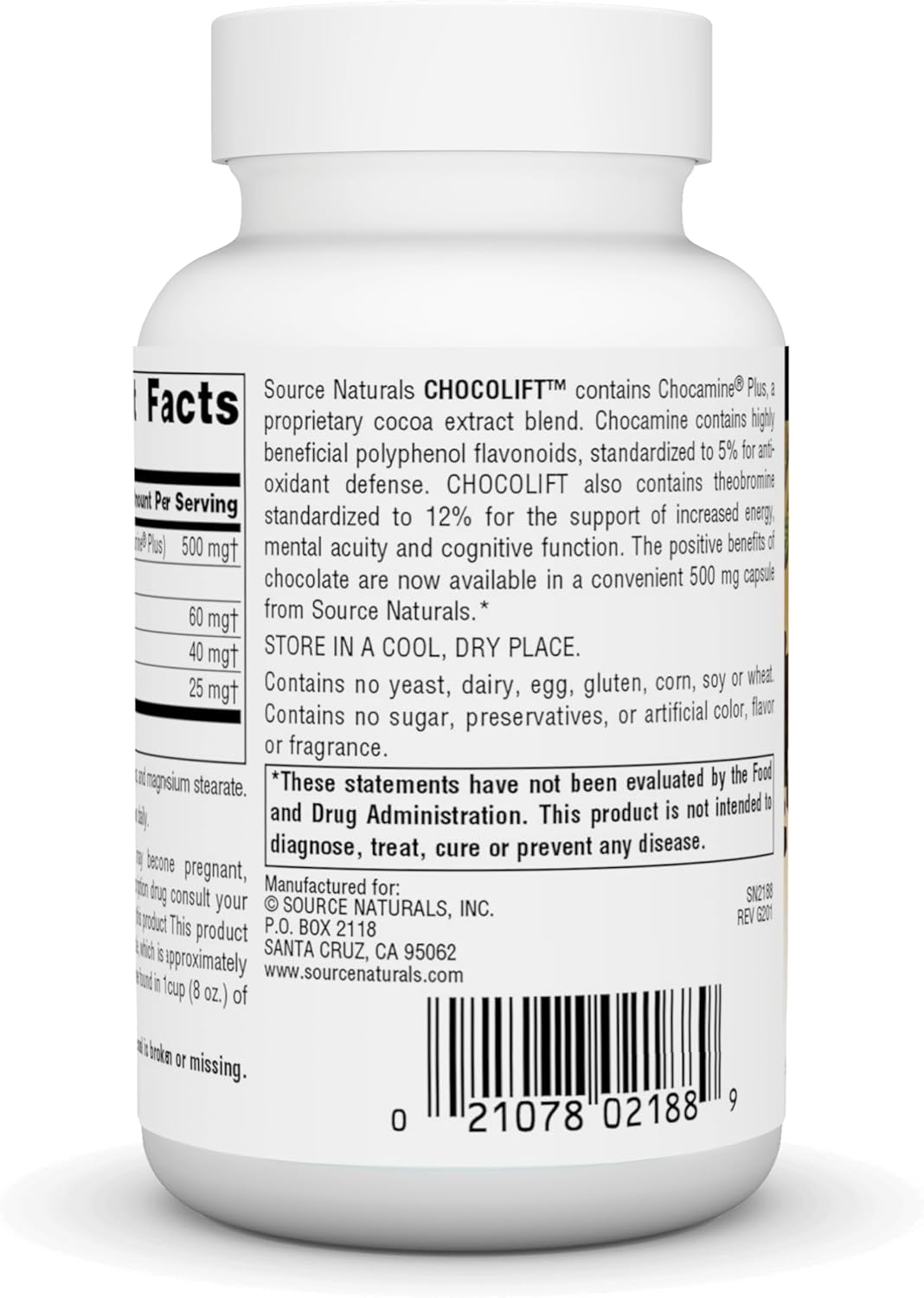 Source Naturals ChocoLift 500Mg. Chocamine Plus Cocoa Extract 60 Capsulas