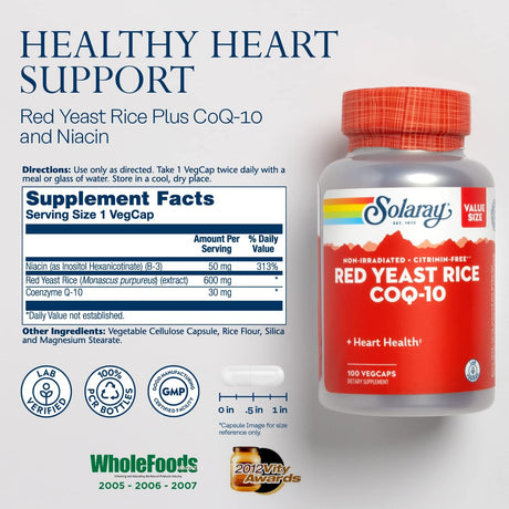 Solaray Red Yeast Rice Plus CoQ-10 100 Capsulas - The Red Vitamin MX - Suplementos Alimenticios - SOLARAY