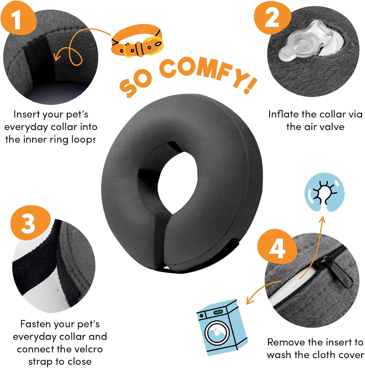 BENCMATE Inflatable Dog Cone Collar Alternative SMALL Dark Grey