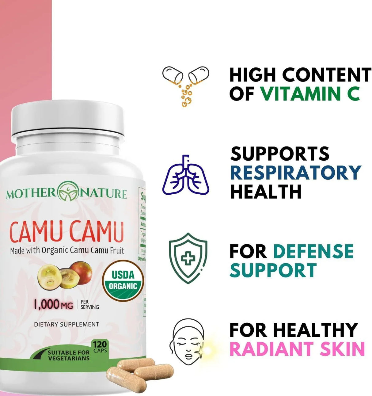 MOTHER NATURE - Mother Nature Camu Camu 1000Mg. 120 Capsulas - The Red Vitamin MX - Suplementos Alimenticios - {{ shop.shopifyCountryName }}