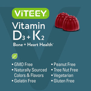 Viteey Vitamin D3 + K2 Gummies 120 Gomitas - The Red Vitamin MX - Suplementos Alimenticios - VITEEY