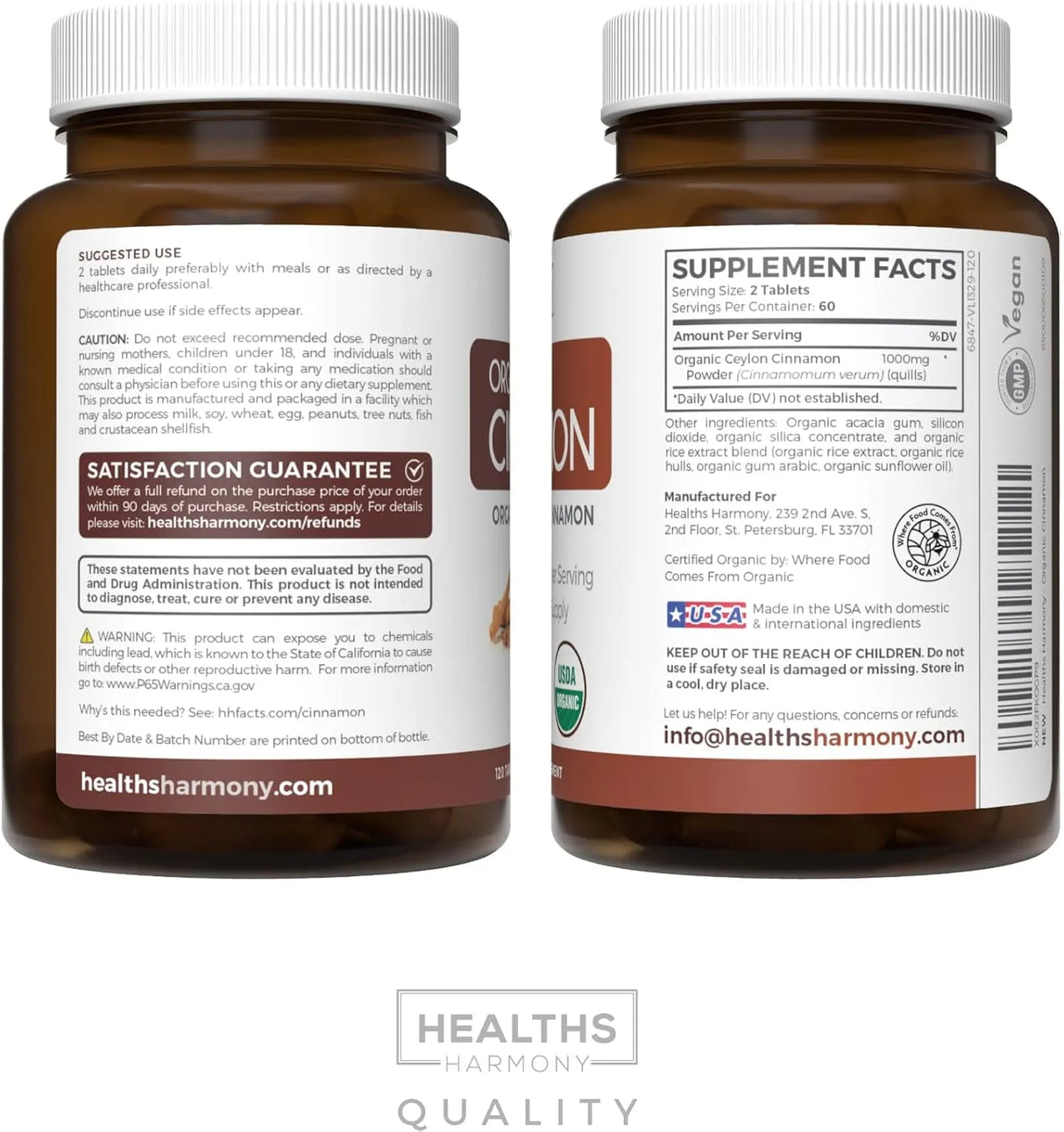 HEALTHS HARMONY - Healths Harmony USDA Organic Ceylon Cinnamon 1000Mg. 120 Tabletas - The Red Vitamin MX - Suplementos Alimenticios - {{ shop.shopifyCountryName }}