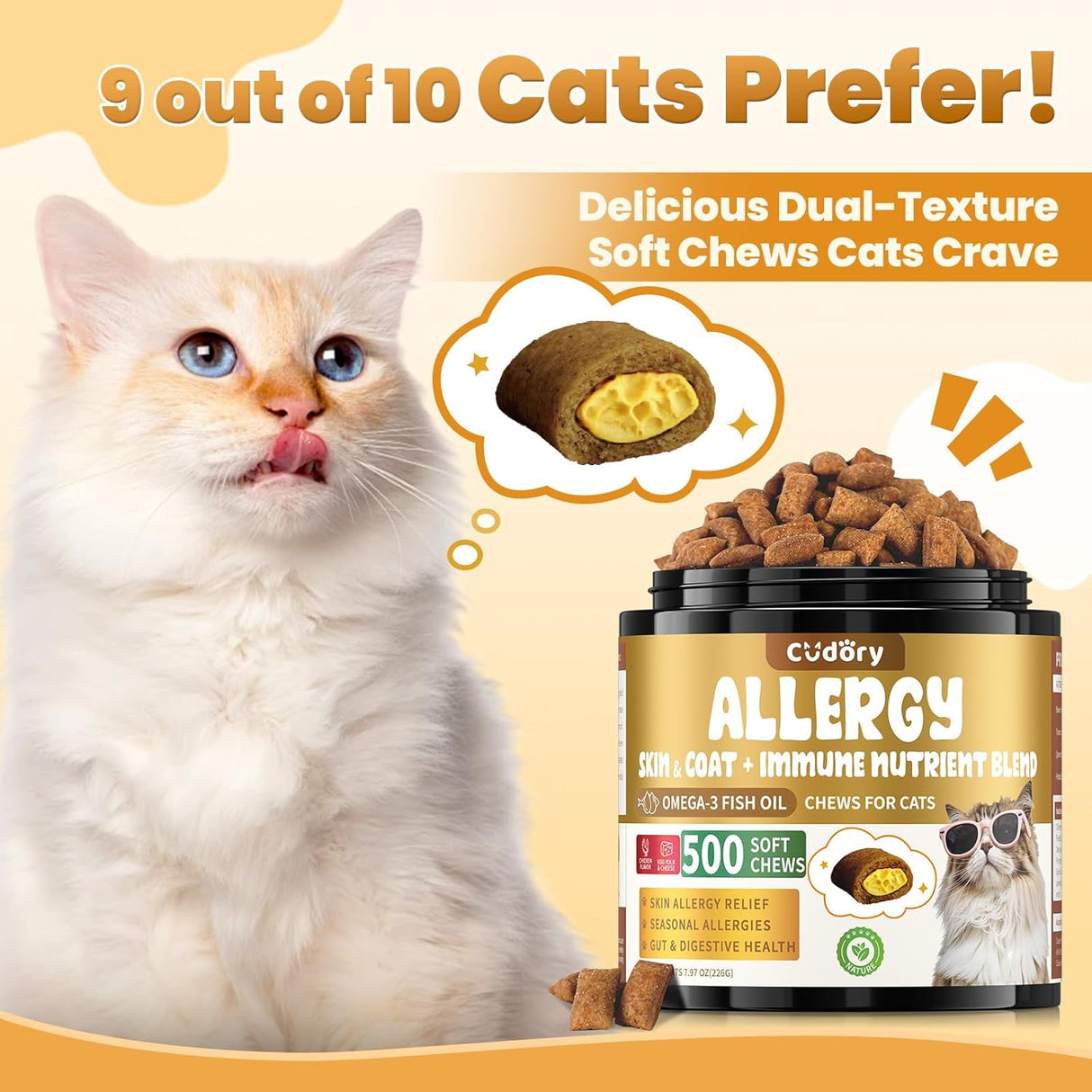 Cudory Cat Allergy Relief for Cats 500 Masticables