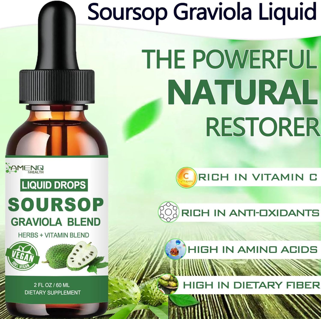 AMENQ hHEALTH Soursop Graviola Liquid Drops 2 Fl.Oz.