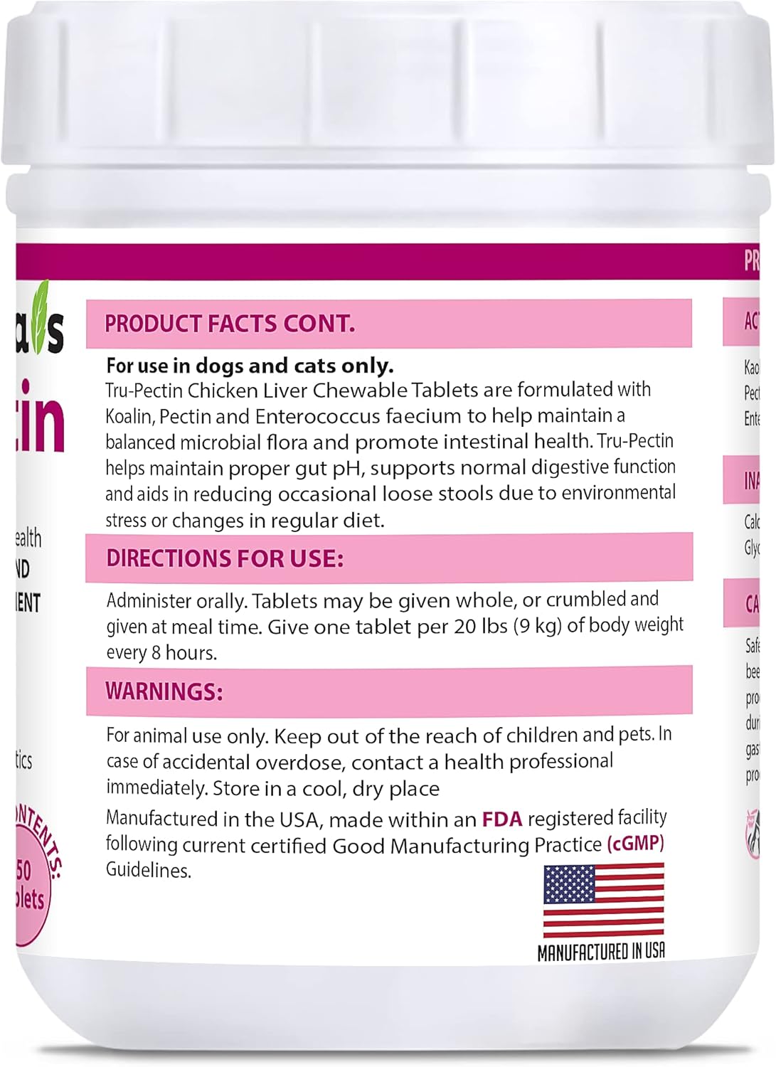 Doggy Naturals Tru-Pectin Anti-Diarrheal for Dogs & Cats 250 Tabletas