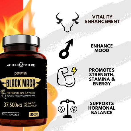 MOTHER NATURE - Mother Nature Organic Black Maca Root Extract 180 Capsulas - The Red Vitamin MX - Suplementos Alimenticios - {{ shop.shopifyCountryName }}