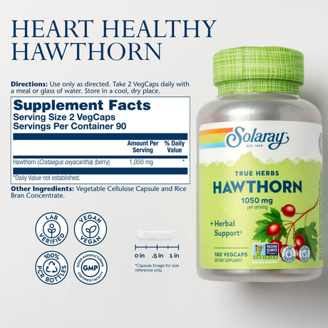 Solaray Hawthorn Berry 525Mg. 180 Capsulas - The Red Vitamin MX - Suplementos Alimenticios - SOLARAY