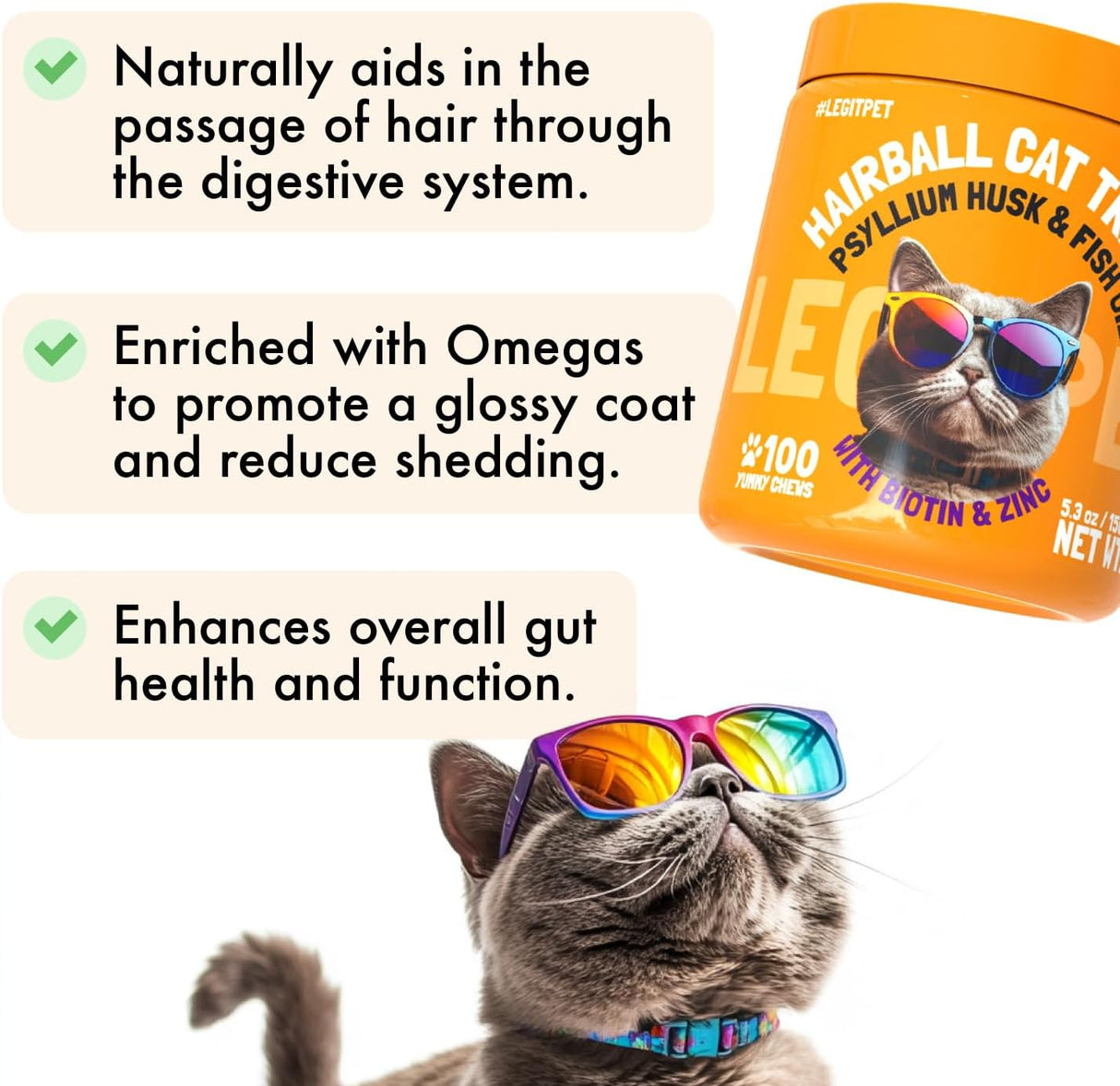 LEGITPET Hairball Treatment for Cats 100 Masticables