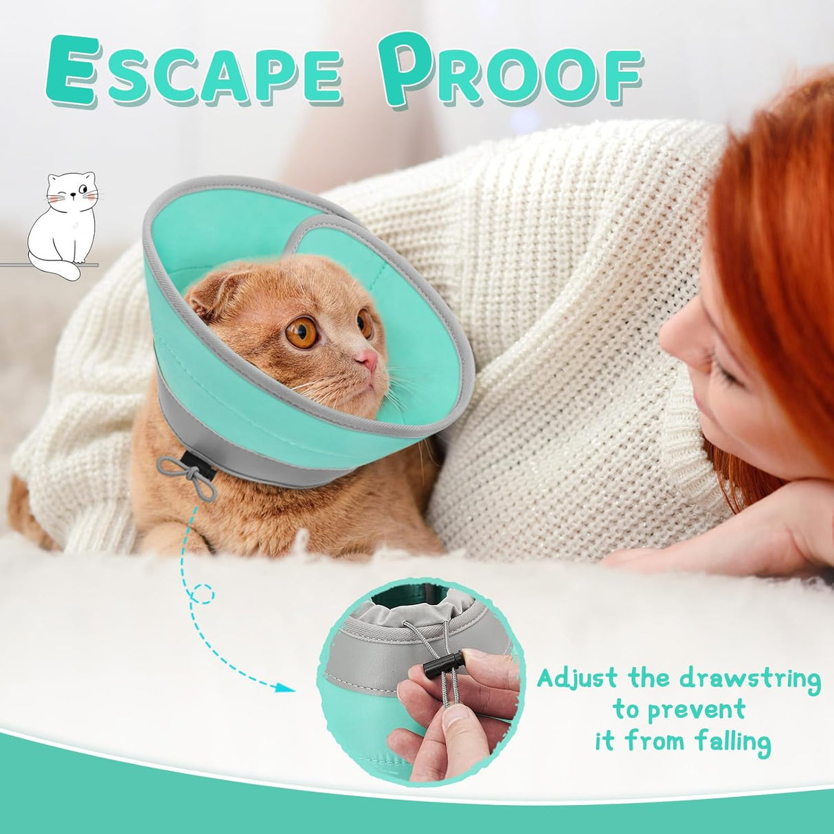 GoGoPaw Cat Cone Collar Soft to Stop Licking Adjustable Foldable SOLID GREEN LARGE