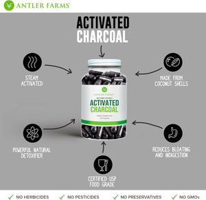 Antler Farms 100% Pure Coconut Activated Charcoal 260Mg. 180 Capsulas