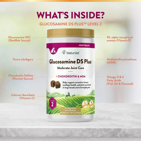 NATURVET - NaturVet Glucosamine DS Plus Level 2 Moderate Care 240 Masticables - The Red Vitamin MX - Cuidado De Cadera Y Articulaciones Para Perros - {{ shop.shopifyCountryName }}