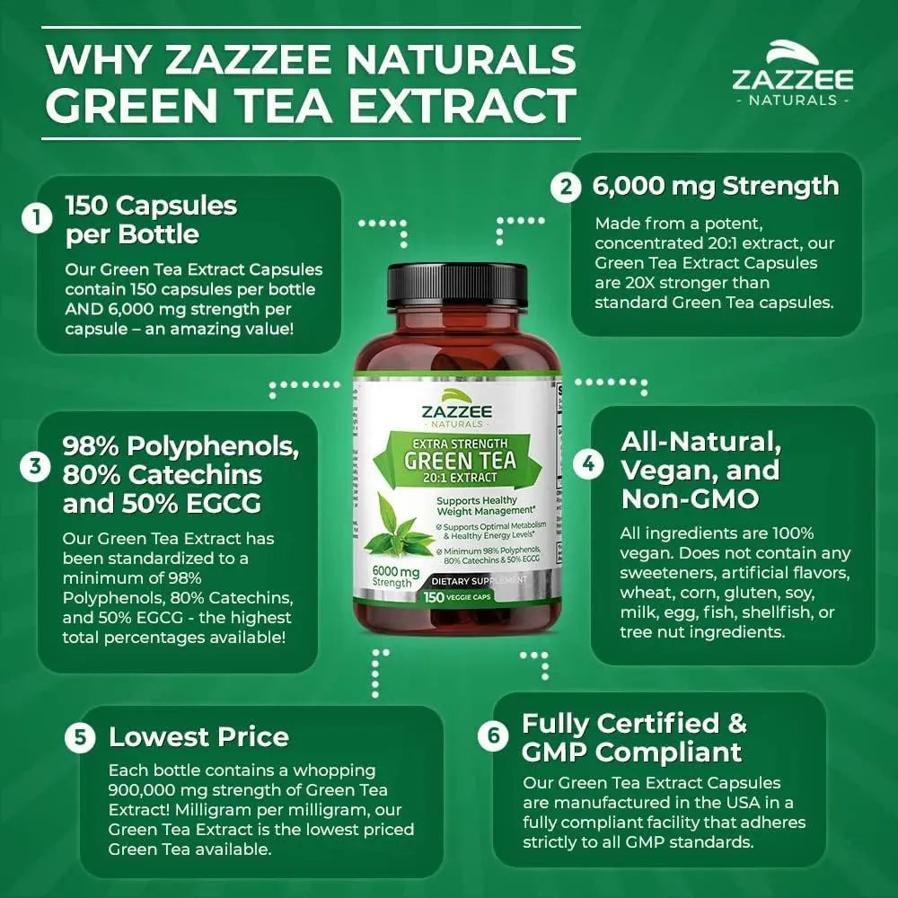 ZAZZEE NATURALS - Zazzee Extra Strength Green Tea 20:1 Extract 150 Capsulas - The Red Vitamin MX - Suplementos Alimenticios - {{ shop.shopifyCountryName }}