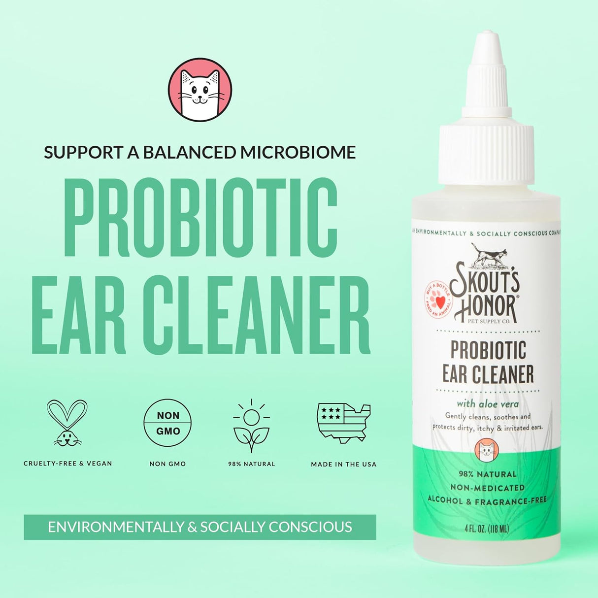 SKOUT'S HONOR Cat Ear Cleaner Solution with Aloe Vera 118Ml. 2 Pack