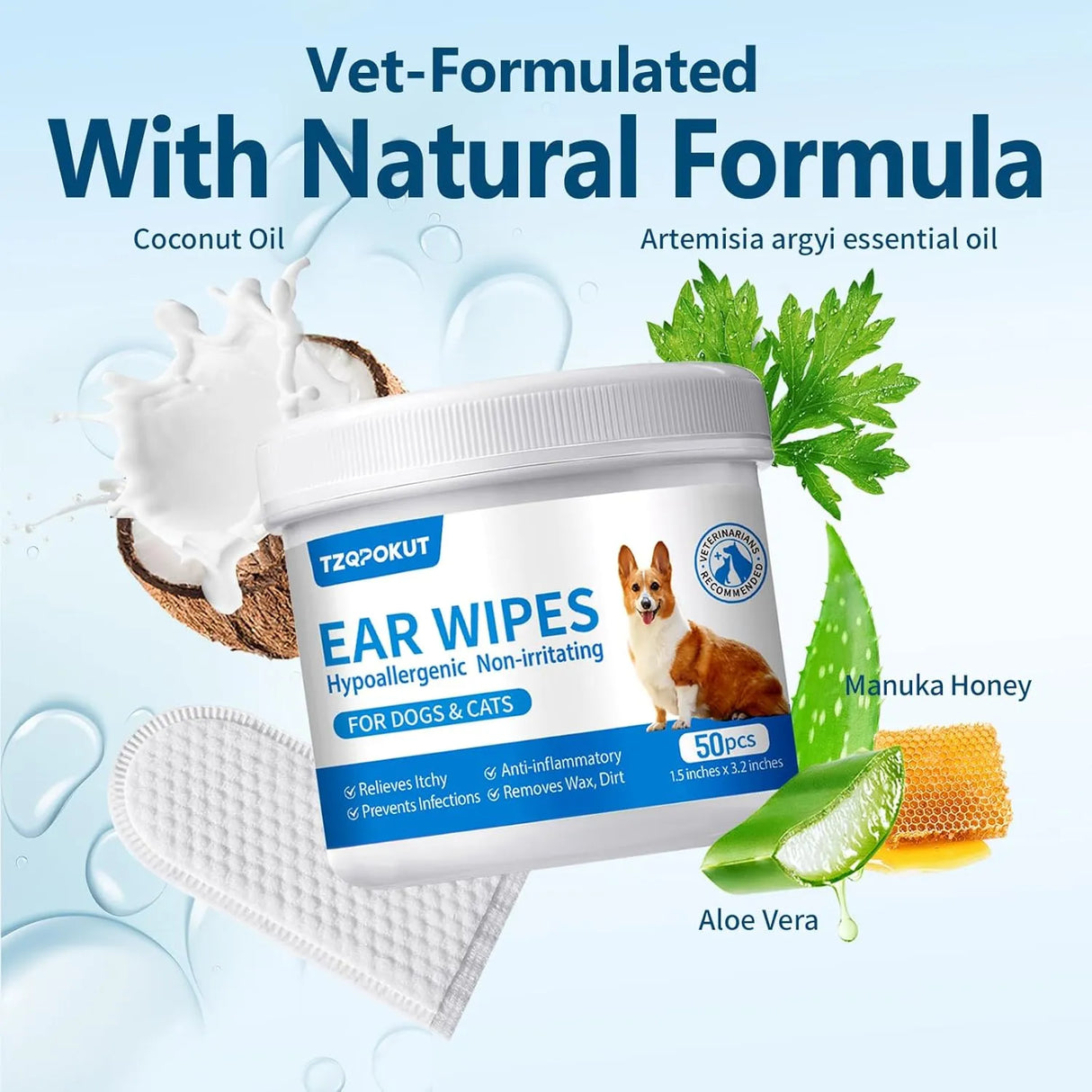 TZQPOKUT - Tzqpokut Dog Ear Cleaner Wipes 50 Toallitas - The Red Vitamin MX - Cuidado Del Oído De Perros - {{ shop.shopifyCountryName }}