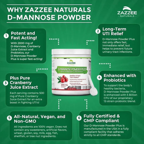 ZAZZEE NATURALS - Zazzee D-Mannose Powder Plus 67 Servicios 184Gr. - The Red Vitamin MX - Suplementos Alimenticios - {{ shop.shopifyCountryName }}