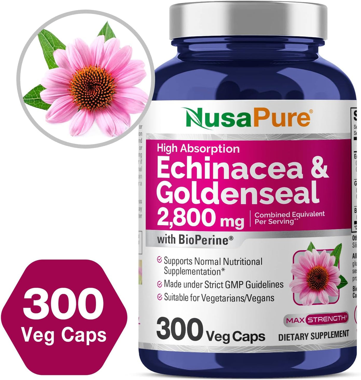 NusaPure Echinacea Goldenseal 2800Mg. 300 Capsulas