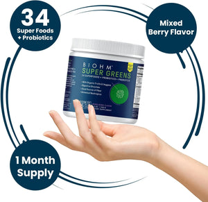 BIOHM - BIOHM Super Greens Green Superfood Powder 30 Servicios Mixed Berry Flavor 240Gr. - The Red Vitamin MX - Suplementos Alimenticios - {{ shop.shopifyCountryName }}