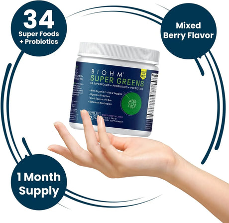 BIOHM - BIOHM Super Greens Green Superfood Powder 30 Servicios Mixed Berry Flavor 240Gr. - The Red Vitamin MX - Suplementos Alimenticios - {{ shop.shopifyCountryName }}
