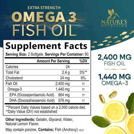 NATURE'S NUTRITION - Nature's Nutrition Triple Strength Omega 3 Fish Oil 2400Mg. 180 Capsulas Blandas - The Red Vitamin MX - Suplementos Alimenticios - {{ shop.shopifyCountryName }}