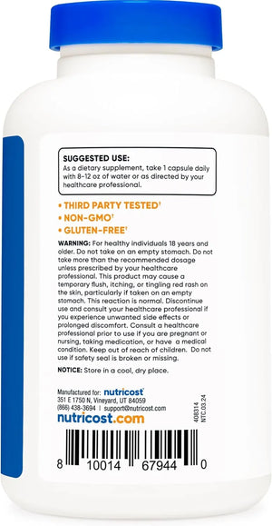 NUTRICOST - Nutricost Niacin 500Mg. 240 Capsulas - The Red Vitamin MX - Suplementos Alimenticios - {{ shop.shopifyCountryName }}