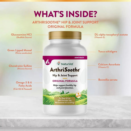 NATURVET - NaturVet ArthriSoothe Hip & Joint Formula Pet for Dogs & Cats 500 Tabletas Masticables - The Red Vitamin MX - Cuidado De Cadera Y Articulaciones Para Perros - {{ shop.shopifyCountryName }}