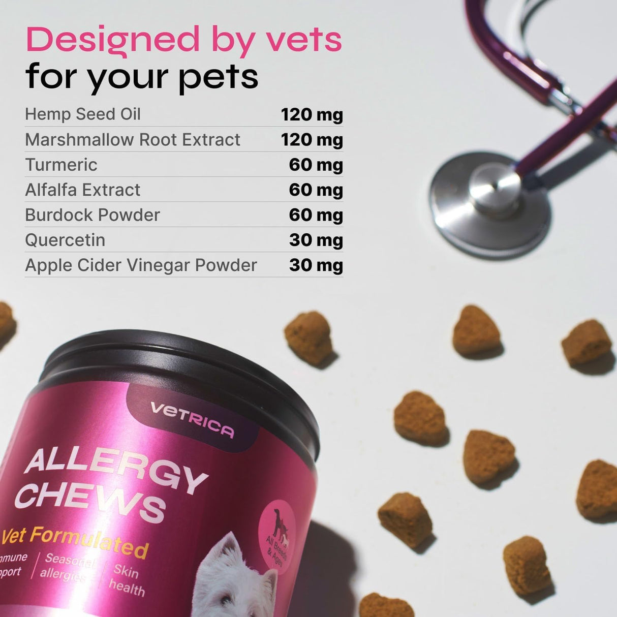 Vetrica Dog Allergy Relief Chews 130 Masticables