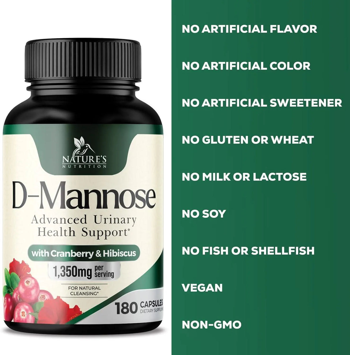 NATURE'S NUTRITION - Nature's Nutrition D-Mannose & Cranberry Extract 1350Mg. 180 Capsulas - The Red Vitamin MX - Suplementos Alimenticios - {{ shop.shopifyCountryName }}