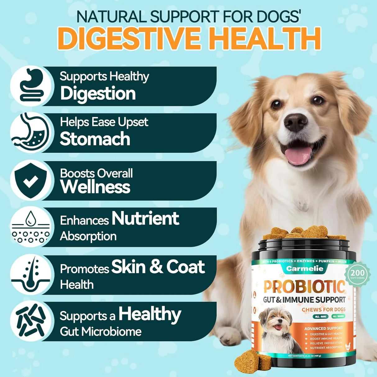CARMELIE - Carmelie Probiotics for Dogs 200 Masticables - The Red Vitamin MX - Probióticos Para Perros - {{ shop.shopifyCountryName }}