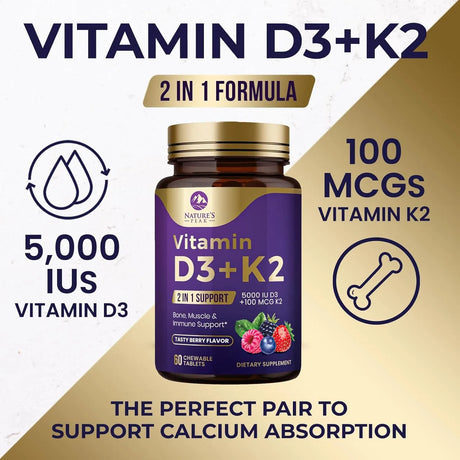 NATURE´S PEAK - Nature's Peak Vitamin D3 5000IU Plus K2 60 Tabletas Masticables - The Red Vitamin MX - Suplementos Alimenticios - {{ shop.shopifyCountryName }}