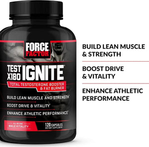 FORCE FACTOR - Force Factor Test X180 Ignite Total Testosterone Booster 120 Capsulas - The Red Vitamin MX - Suplementos Alimenticios - {{ shop.shopifyCountryName }}