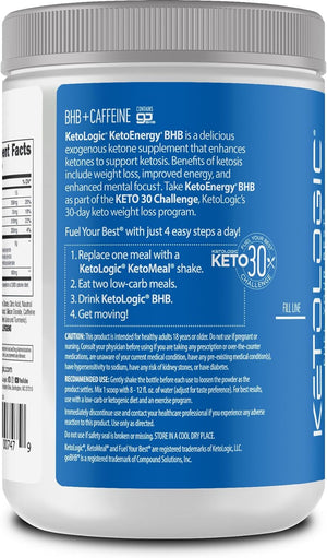 KetoLogic BHB KetoEnergy Exogenous Ketones Powder with Caffeine Raspberry Lemonade 30 Servicios 255 Gr.