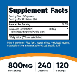 NUTRICOST - Nutricost Echinacea 800Mg. 240 Capsulas - The Red Vitamin MX - Suplementos Alimenticios - {{ shop.shopifyCountryName }}