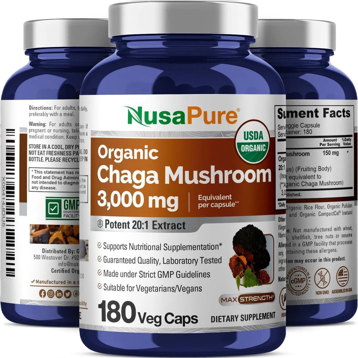 NUSAPURE - NusaPure Chaga Mushroom 3000Mg. 180 Capsulas - The Red Vitamin MX - Suplementos Alimenticios - {{ shop.shopifyCountryName }}