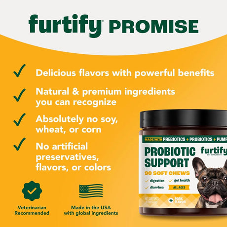 FURTIFY - Furtify Probiotics for Dogs with Prebiotics, Fiber, Chicory Root & Pumpkin 90 Masticables - The Red Vitamin MX - Probióticos Para Perros - {{ shop.shopifyCountryName }}