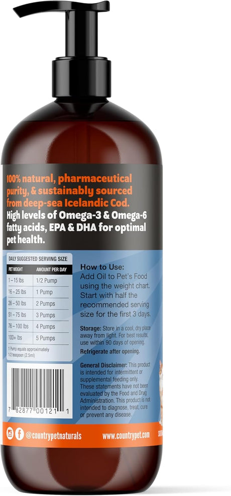 COUNTRYPET NATURALS - CountryPet Naturals Wild Caught Pure Cod Liver Oil 16 Fl.Oz. - The Red Vitamin MX - Aceite De Pescado Para Perros - {{ shop.shopifyCountryName }}