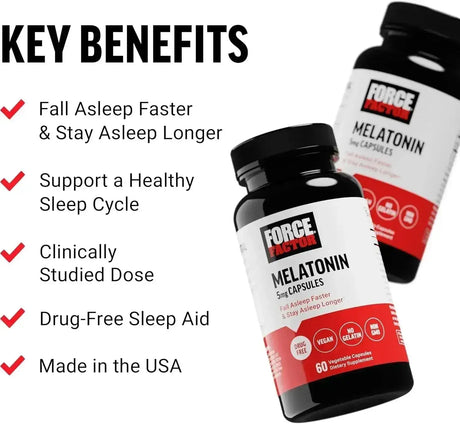FORCE FACTOR - Force Factor Melatonin 5Mg. 60 Capsulas - The Red Vitamin MX - Suplementos Alimenticios - {{ shop.shopifyCountryName }}