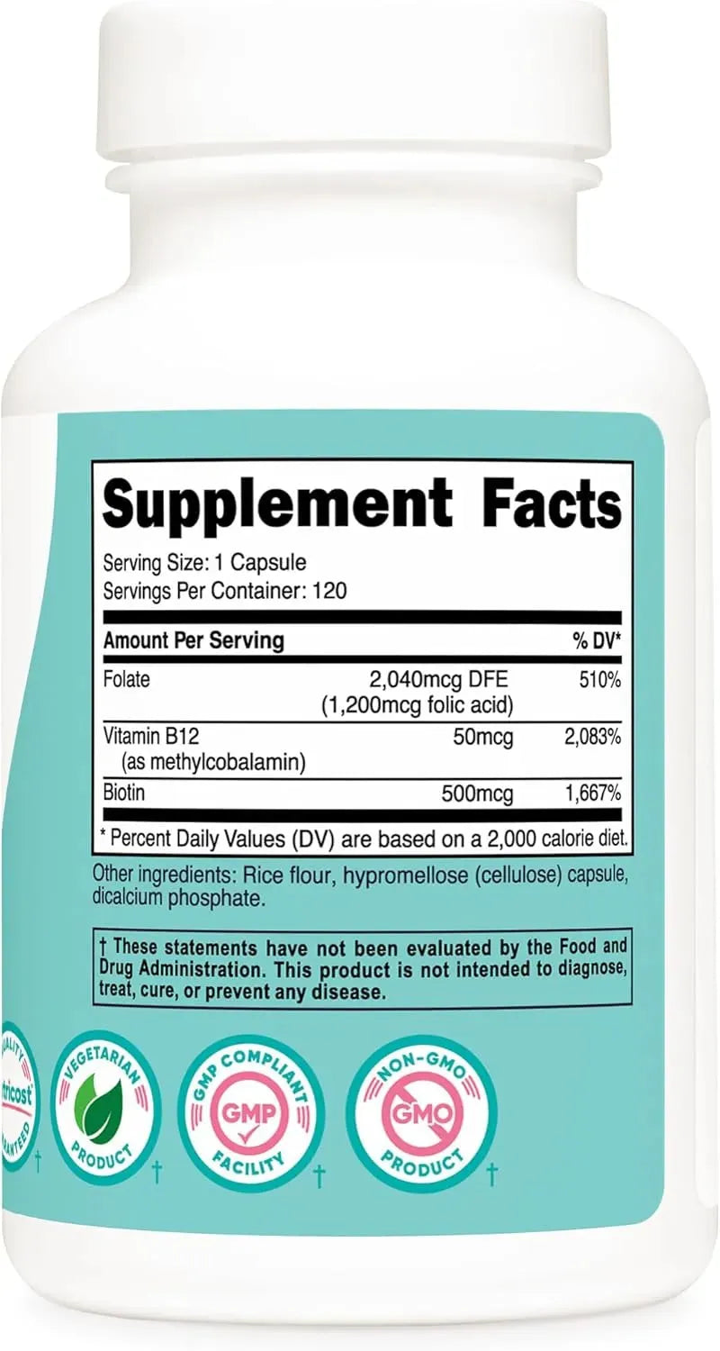 NUTRICOST - Nutricost Folic Acid for Women 1200mcg 120 Capsulas - The Red Vitamin MX - Suplementos Alimenticios - {{ shop.shopifyCountryName }}