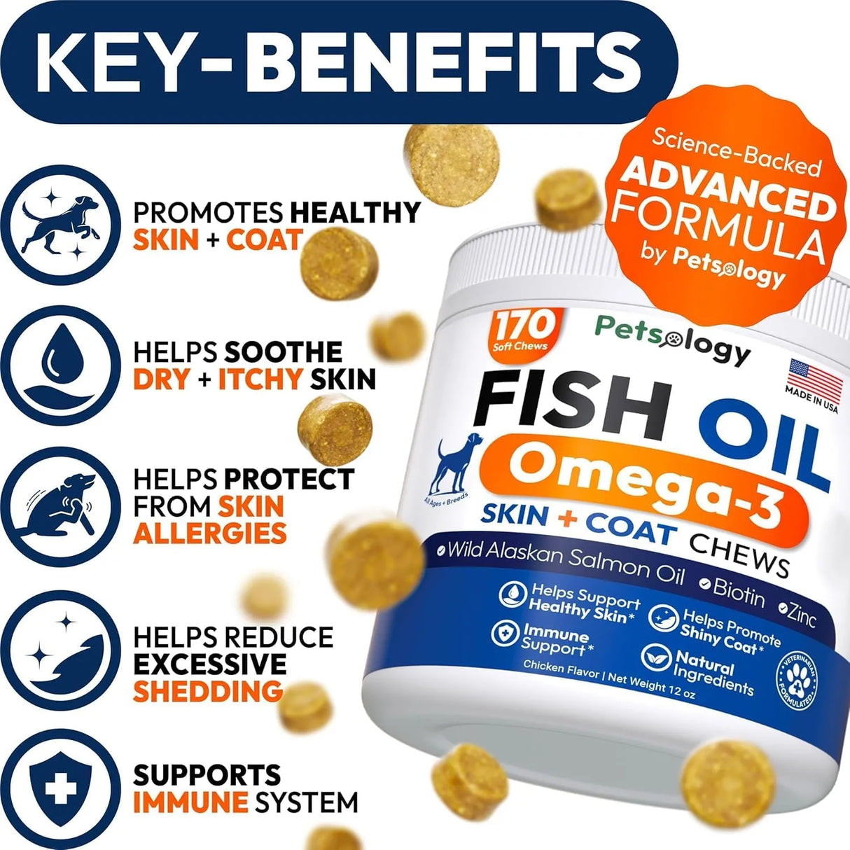 PETSOLOGY - Petsology Omega 3 Fish Oil for Dogs 170 Masticables - The Red Vitamin MX - Aceite De Pescado Para Perros - {{ shop.shopifyCountryName }}