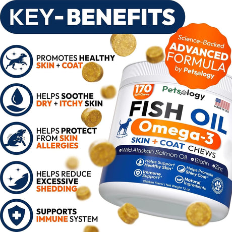 PETSOLOGY - Petsology Omega 3 Fish Oil for Dogs 170 Masticables - The Red Vitamin MX - Aceite De Pescado Para Perros - {{ shop.shopifyCountryName }}