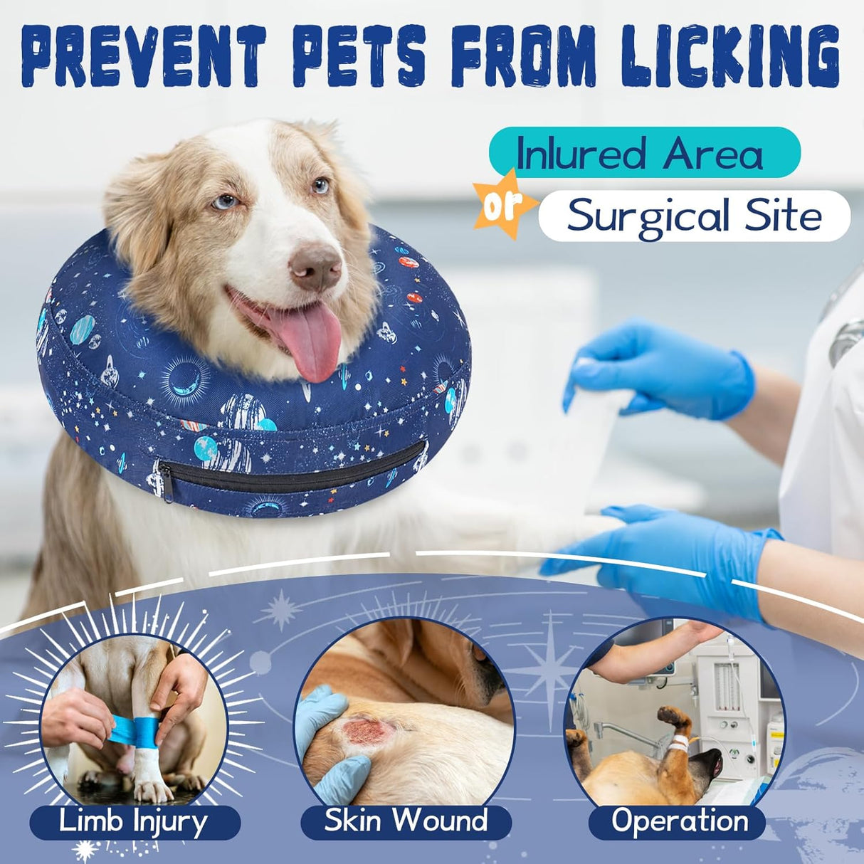 Toptakeit Elevated Inflatable Dog Collar NAVY SMALL