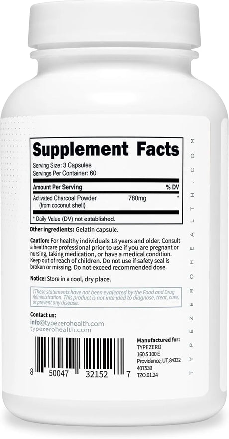 TYPE ZERO - Type Zero Activated Charcoal 780Mg. 180 Capsulas - The Red Vitamin MX - Suplementos Alimenticios - {{ shop.shopifyCountryName }}